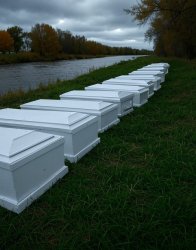 Children's coffins next to a river Meme Template