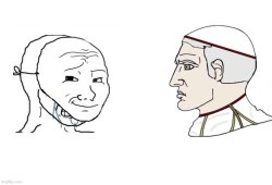 Masked Wojak vs. Chad Pope Meme Template