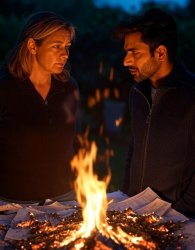 Pam Bondi and Kash Patel burning Epstein records paperwork Meme Template