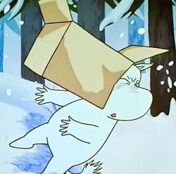 Moomin getting twatted by a box Meme Template