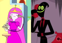 Princess Bubblegum call her husband Nergal on the phone Meme Template