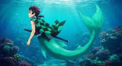 tanjiro mermaid Meme Template