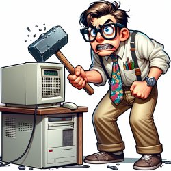 Nerd hitting computer with a hammer Meme Template