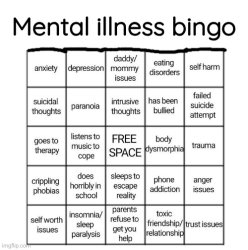 Mental illness bingo Meme Template