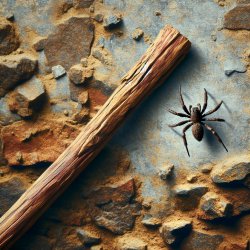 modest size jumpy spider on the wall, thin wooden stick trying t Meme Template
