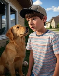 Boy, child, dog, baseball, broken window Meme Template