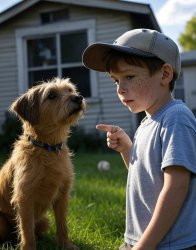 Boy blaming his dog for breaking a window with baseball Meme Template