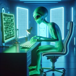 Alien typing on a computer Meme Template