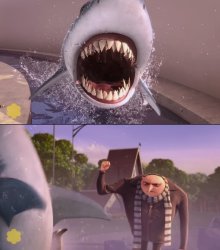 Shark vs. Gru Meme Template