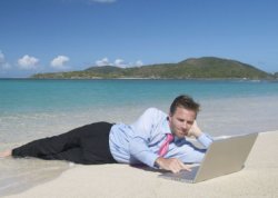 guy on beach with laptop Meme Template