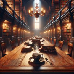 Library table with a cup of coffee Meme Template