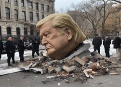 Trump is falling to pieces, falling apart, statue Meme Template