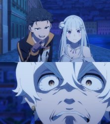 Subaru and Emilia making fun of Regulus Meme Template