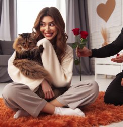 Girl snuggling with a cat and rejecting a guy Meme Template