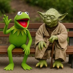 Kermit and Yoga on a bench Meme Template