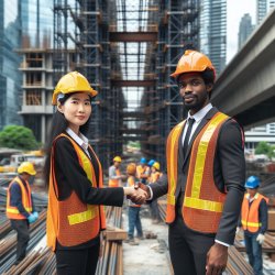 two engineers standing on a construction site in protective gear Meme Template