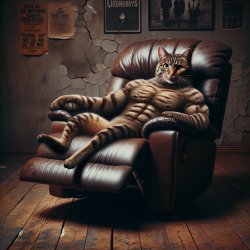Buff cat chilling on a recliner Meme Template