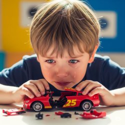 A boy crying over broken toy car Meme Template