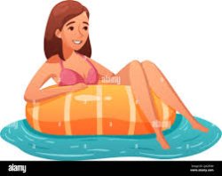 Cartoon Woman Floating In Pool Meme Template