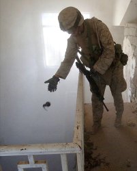 Marine throwing a grenade in Fallujah Meme Template