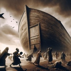 Noah's ark, the door closing, PEOPLE crying to enter Meme Template