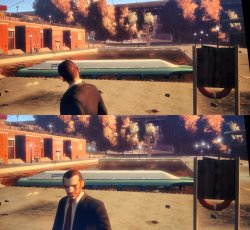 Niko Bellic looks at a bus in a pool, then pretends it's not. Meme Template