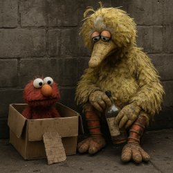 Homeless Big Bird and Elmo Meme Template