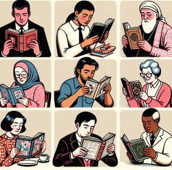 varias personas en mesas separadas con distintos libros Meme Template