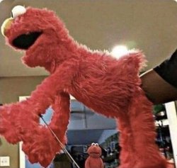 elmo stuffed while elmo watches Meme Template