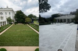White House Rose Garden before and after Trump - cement Meme Template