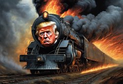 The Trump train suddenly has empty seats and whole cars on fire. Meme Template