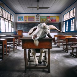 a goat that fell asleep on it's desk in school Meme Template