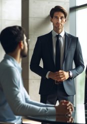 male boss asks for questions and male employee answers Meme Template