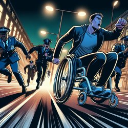 Wheelchair chase with police in a dark street Meme Template