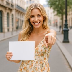 Blonde in a sundress with a sign Meme Template