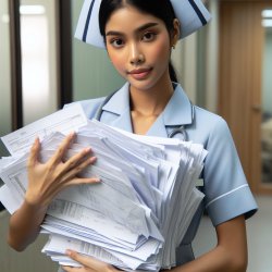 Nurse holding lots of paper in her hand Meme Template