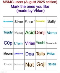 Msmg user bingo (August 2025 edition) Meme Template