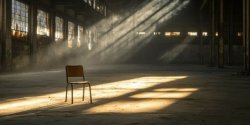 lone chair in warehouse Meme Template