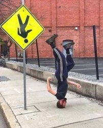 Man Upside Down Road Sign Yellow Meme Template