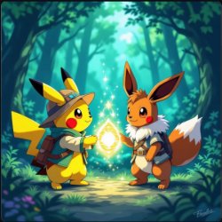 Pikachu and Eevee touching gem Meme Template