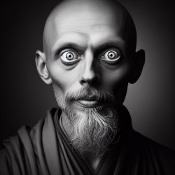 black and white photo of monk with bulging eyes Meme Template