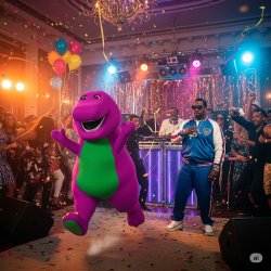 Barney runs away from a Diddy party Meme Template