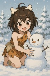 cute anime cave girl building a snowman Meme Template