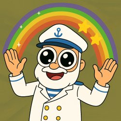 Excited captain with wide eyes under a rainbow Meme Template