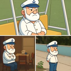 Lonely captain sitting, waiting, and sulking Meme Template