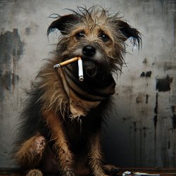 Scruffy dog smoking a cigarette and staring off into the distanc Meme Template