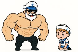 Muscular captain and weak sailor Meme Template