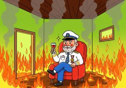 calm captain in burning ship Meme Template