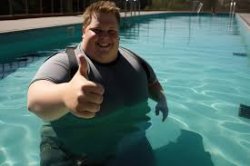 Fat Guy In Pool In TShirt Thumbs Up Meme Template
