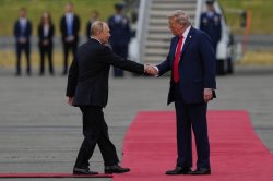 Putin shaking Trumps hand Alaska Meme Template